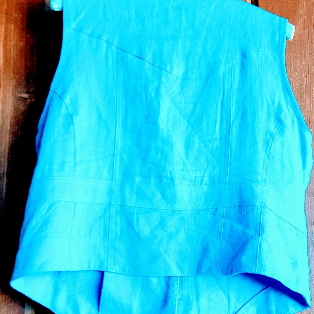 Turquoise 100% Linen Vest L - Picture 2 of 6